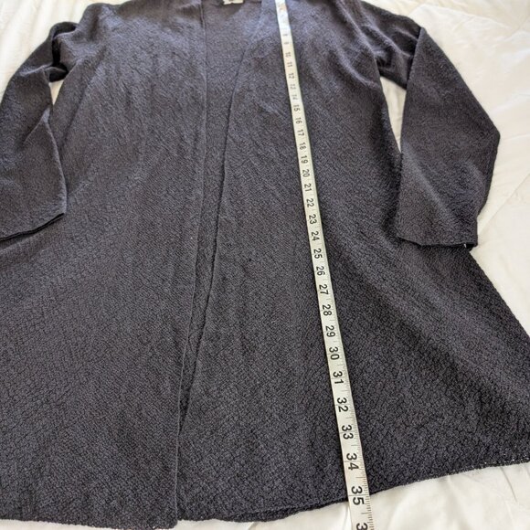 EILEEN FISHER Cardigan Womens M Black Wool Open Witchy Knit Long Sleeve FLAWS - Picture 9 of 12